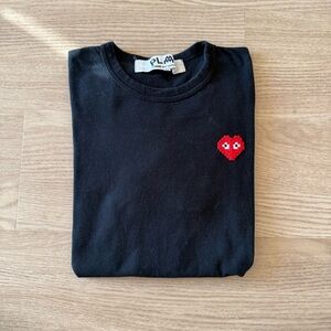Comme des Garçons Black Short-Sleeve Tee with Red Heart Patch